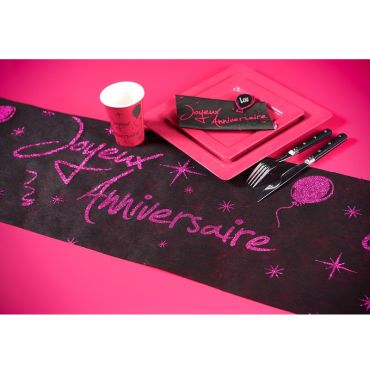 Chemin de Table "Joyeux Anniversaire" - Fuchsia