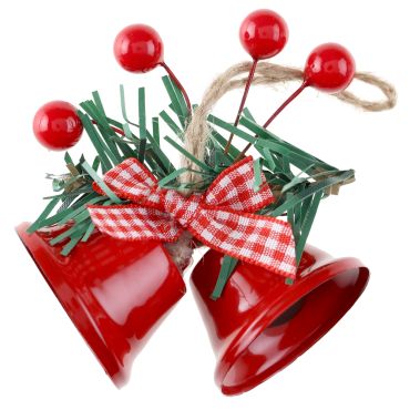 Décoration de Noël cloche rouge avec ruban vichy, baies et feuillage 7,5 x 12 cm | jourdefete.com Décoration de Noël cloche rouge avec ruban vichy, baies et feuillage 7,5 x 12 cm | jourdefete.com