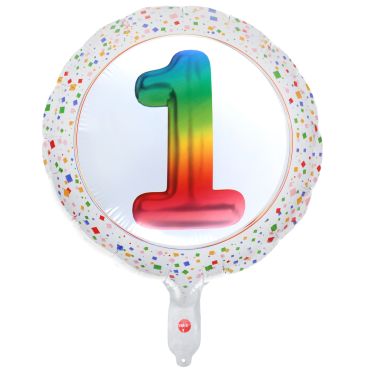 Ballon anniversaire chiffre arc-en-ciel aluminium Ø45 cm entouré de confettis | jourdefete.com Ballon anniversaire chiffre arc-en-ciel aluminium Ø45 cm entouré de confettis | jourdefete.com