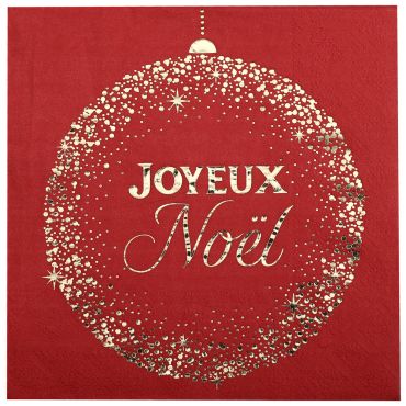 Lot de 10 serviettes de Noël rouge et or boule étincelante 33x33 cm | jourdefete.com Lot de 10 serviettes de Noël rouge et or boule étincelante 33x33 cm | jourdefete.com