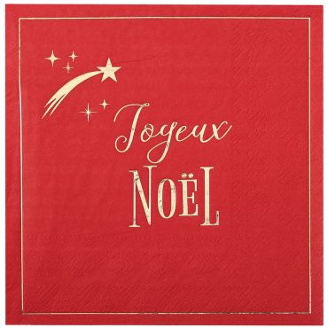 Lot 10 serviettes jetables rouge et or Joyeux Noël étoile filante 33x33 cm | jourdefete.com