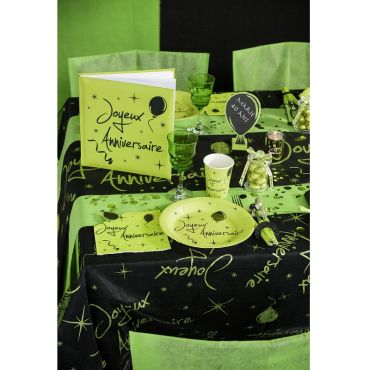 Nappe Pailletée "Joyeux Anniversaire" - Vert