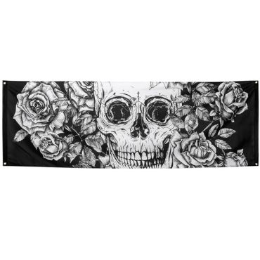 Bannière Monochrome - 220 x 74 cm - Crâne et Fleurs Bannière Monochrome - 220 x 74 cm - Crâne et Fleurs