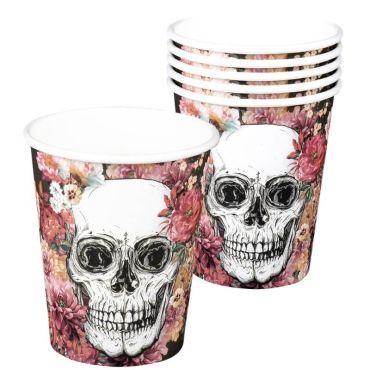 Sachet de 6 Gobelets en Carton - Crâne et Fleurs Sachet de 6 Gobelets en Carton - Crâne et Fleurs