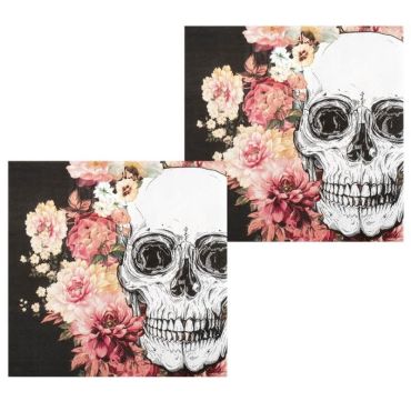 Sachet de 12 Serviettes en Papier - Crâne et Fleurs Sachet de 12 Serviettes en Papier - Crâne et Fleurs