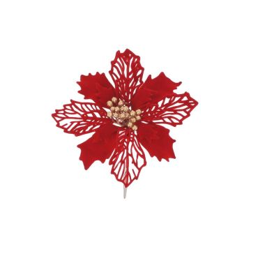 Fleur de poinsettia velours rouge avec pince pour décoration de Noël | jourdefete.com Fleur de poinsettia velours rouge avec pince pour décoration de Noël | jourdefete.com
