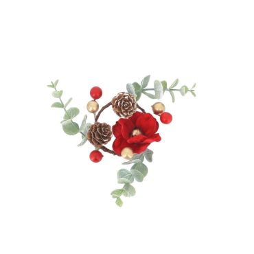 Rond de serviette de Noël en velours rouge avec pommes de pin et baies dorées | jourdefete.com Rond de serviette de Noël en velours rouge avec pommes de pin et baies dorées | jourdefete.com