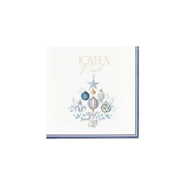 Lot de 16 serviettes Joyeux Noël Timeless Blue motif boules et étoile bleu marine et or 33x33cm | jourdefete.com Lot de 16 serviettes Joyeux Noël Timeless Blue motif boules et étoile bleu marine et or 33x33cm | jourdefete.com