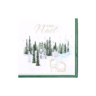 Lot de 16 serviettes de table Joyeux Noël Snowy Bliss décor village enneigé blanc vert forêt et or | jourdefete.com Lot de 16 serviettes de table Joyeux Noël Snowy Bliss décor village enneigé blanc vert forêt et or | jourdefete.com