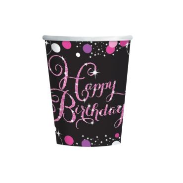 8 Gobelets "Happy Birthday" - Rose / Noir 8 Gobelets "Happy Birthday" - Rose / Noir