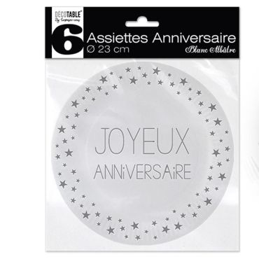 6 Grandes Assiettes "Joyeux Anniversaire" – Blanc