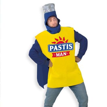 Costume amusant Pastis Man avec tunique jaune et casque bouchon | jourdefete.com Costume amusant Pastis Man avec tunique jaune et casque bouchon | jourdefete.com