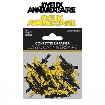 Confettis en papier noir et or avec inscription « Joyeux Anniversaire » | jourdefete.com Confettis en papier noir et or avec inscription « Joyeux Anniversaire » | jourdefete.com