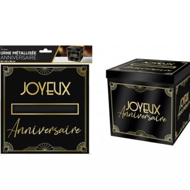 Urne noire et dorée métallisée « Joyeux Anniversaire » avec design Art Déco | jourdefete.com Urne noire et dorée métallisée « Joyeux Anniversaire » avec design Art Déco | jourdefete.com