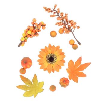 Assortiment déco automne orange avec citrouilles, fleurs et feuilles | jourdefete.com Assortiment déco automne orange avec citrouilles, fleurs et feuilles | jourdefete.com