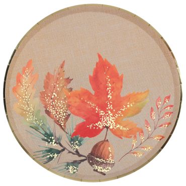 Assiettes automne effet lin avec feuilles, branches et gland - lot de 10 | jourdefete.com Assiettes automne effet lin avec feuilles, branches et gland - lot de 10 | jourdefete.com
