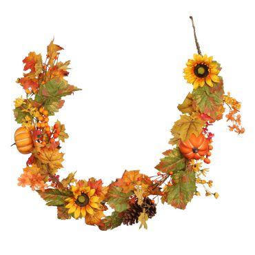 Guirlande automnale décorative 150 cm avec tournesols citrouilles et baies | jourdefete.com