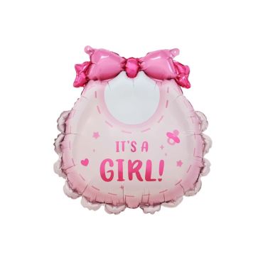 Ballon rose "It’s a Girl !" en forme de bavoir pour baby shower fille | jourdefete.com Ballon rose "It’s a Girl !" en forme de bavoir pour baby shower fille | jourdefete.com