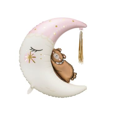 ballon ourson assis sur lune rose | jourdefete.com