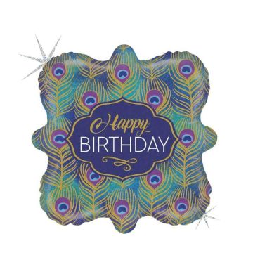Ballon Happy Birthday - Plumes de Paon avec paillettes - 46 cm Ballon Happy Birthday - Plumes de Paon avec paillettes - 46 cm