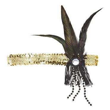 Bandeau à Sequins Or - Plumes Noires Bandeau à Sequins Or - Plumes Noires