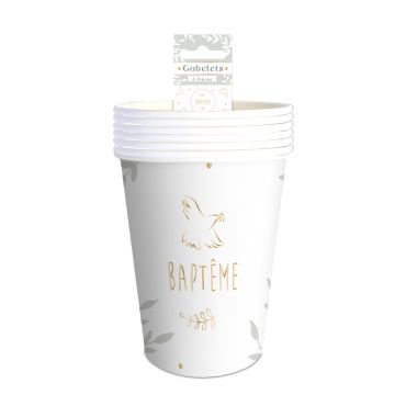 Gobelets baptême en papier avec colombes dorées et inscription | jourdefete.com Gobelets baptême en papier avec colombes dorées et inscription | jourdefete.com