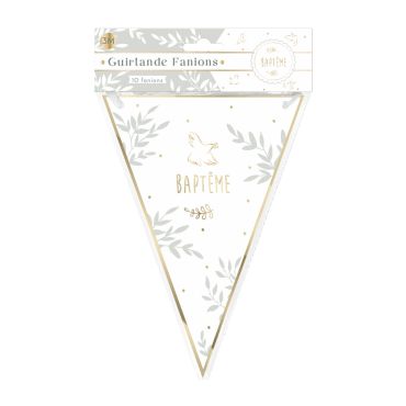 Guirlande de fanions baptême avec motifs dorés et inscription | jourdefete.com Guirlande de fanions baptême avec motifs dorés et inscription | jourdefete.com