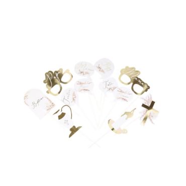 Kit Photobooth - 12 Pièces - Collection Pampas, Fleurs de Coton et Or Kit Photobooth - 12 Pièces - Collection Pampas, Fleurs de Coton et Or