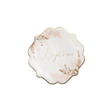 8 Assiettes en carton - Collection Pampas, Fleurs de Coton et Or 8 Assiettes en carton - Collection Pampas, Fleurs de Coton et Or