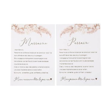 2 cartes Parrain, Marraine - Collection Pampas, Fleurs de Coton et Or
2 cartes Parrain, Marraine - Collection Pampas, Fleurs de Coton et Or