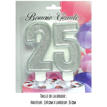 Bougie géante "25" - Argenté Bougie géante "25" - Argenté