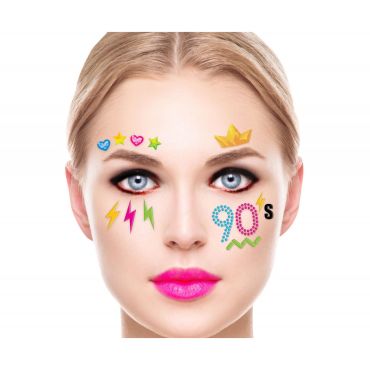 Bijoux adhésifs visage années 90 aux motifs colorés et fun | jourdefete.com Bijoux adhésifs visage années 90 aux motifs colorés et fun | jourdefete.com