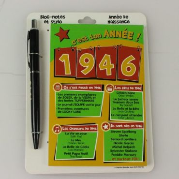 Bloc-notes et Stylo Année de naissance 1946 Bloc-notes et Stylo Année de naissance 1946