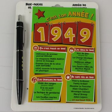Bloc-notes et Stylo Année de naissance 1949 Bloc-notes et Stylo Année de naissance 1949