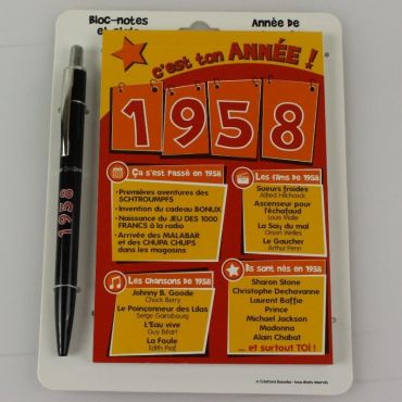 Bloc-notes et Stylo Année de naissance 1958 Bloc-notes et Stylo Année de naissance 1958