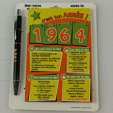 Bloc-notes et Stylo Année de naissance 1964 Bloc-notes et Stylo Année de naissance 1964