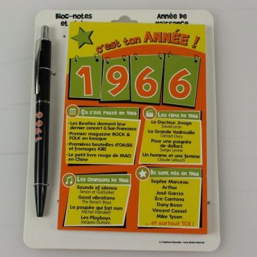 Bloc-notes et Stylo Année de naissance 1966 Bloc-notes et Stylo Année de naissance 1966
