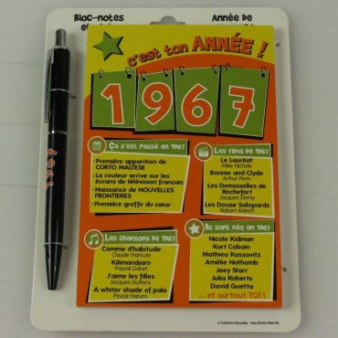 Bloc-notes et Stylo Année de naissance 1967 Bloc-notes et Stylo Année de naissance 1967