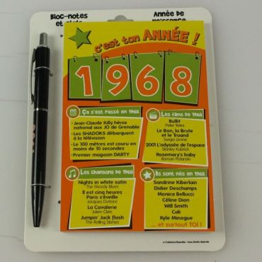 Bloc-notes et Stylo Année de naissance 1968 Bloc-notes et Stylo Année de naissance 1968