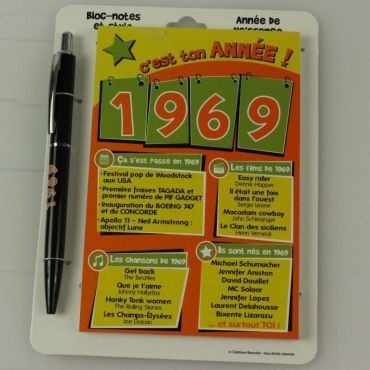 Bloc-notes et Stylo Année de naissance 1969 Bloc-notes et Stylo Année de naissance 1969