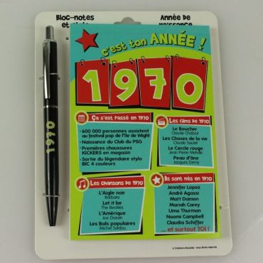 Bloc-notes et Stylo Année de naissance 1970 Bloc-notes et Stylo Année de naissance 1970