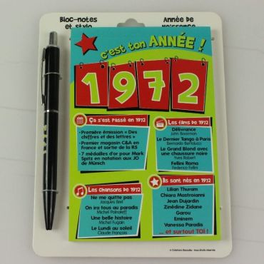 Bloc-notes et Stylo Année de naissance 1972 Bloc-notes et Stylo Année de naissance 1972