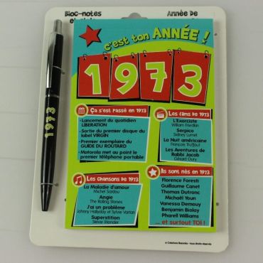 Bloc-notes et Stylo Année de naissance 1973 Bloc-notes et Stylo Année de naissance 1973