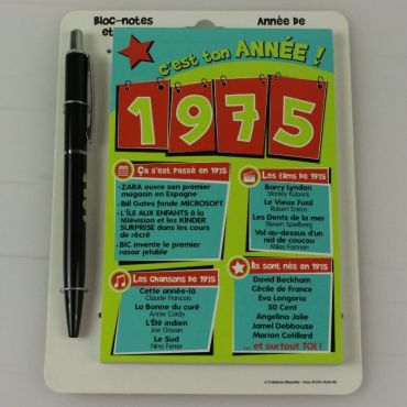 Bloc-notes et Stylo Année de naissance 1975 Bloc-notes et Stylo Année de naissance 1975