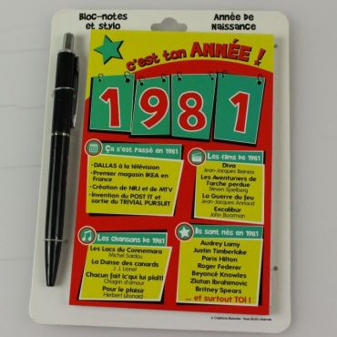 Bloc-notes et Stylo Année de naissance 1981 Bloc-notes et Stylo Année de naissance 1981