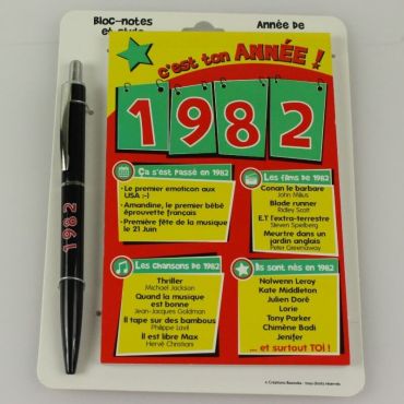 Bloc-notes et Stylo Année de naissance 1982 Bloc-notes et Stylo Année de naissance 1982