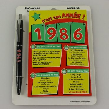Bloc-notes et Stylo Année de naissance 1986 Bloc-notes et Stylo Année de naissance 1986