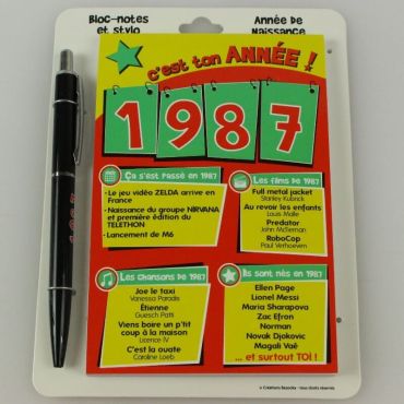 Bloc-notes et Stylo Année de naissance 1987 Bloc-notes et Stylo Année de naissance 1987