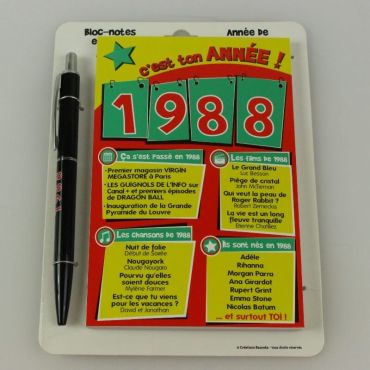Bloc-notes et Stylo Année de naissance 1988 Bloc-notes et Stylo Année de naissance 1988