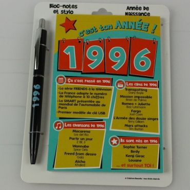 Bloc-notes et Stylo Année de naissance 1996 Bloc-notes et Stylo Année de naissance 1996